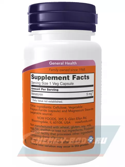  NOW FOODS Melatonin 5 mg 180 веган капсул