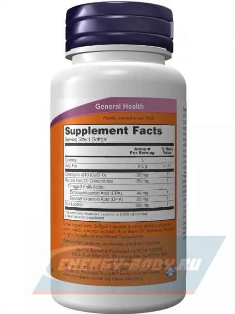 NOW FOODS CoQ10 60 mg + Omega-3 60 гелевые капсулы