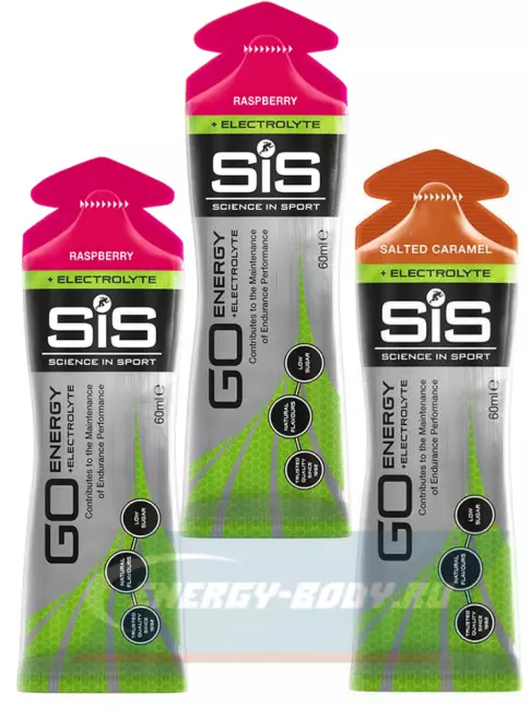Энергетический гель SCIENCE IN SPORT (SiS) Go Energy + Electrolyte Gels 3 x 60 мл, №2 Солёная Карамель, Малина