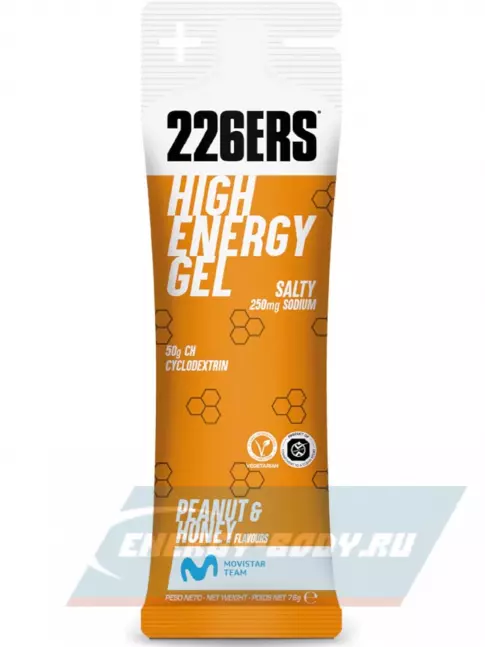 Энергетический гель 226ERS High Energy Gel + sodium 250 mg 76 г, Селеный арахис и мёд