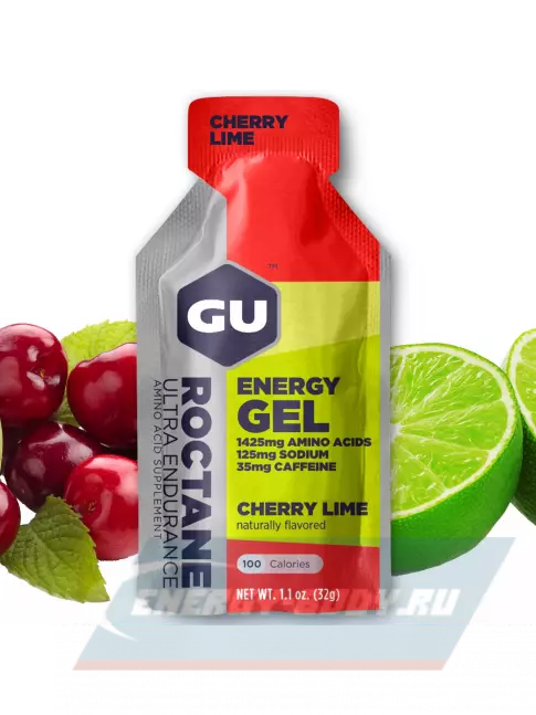 Энергетический гель GU ENERGY GU ROCTANE Energy Gel 35mg caffeine 3 x 32 г, Вишня-Лайм