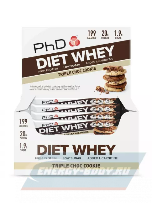 Батончик протеиновый PhD Nutrition Diet Whey Bar 12 x 63 г, Тройное шоколадное печенье