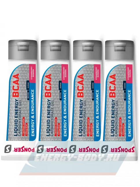 Энергетический гель SPONSER LIQUID ENERGY BCAA 4 тюбик x 70 г, Клубника-банан