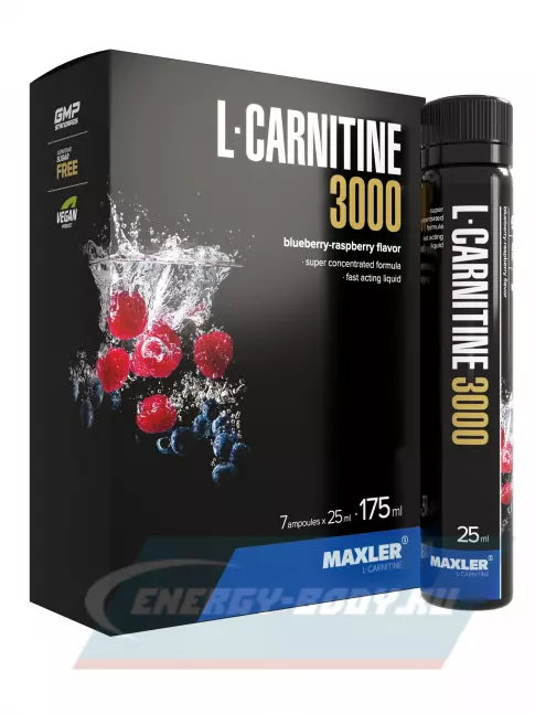 L-Карнитин MAXLER L-Carnitine 3000 mg 7 x 25 мл, Черника - Малина