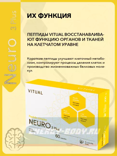  Vitual Laboratories Neuro 3 Plus  пептиды Хавинсона для мозга 60 капсул