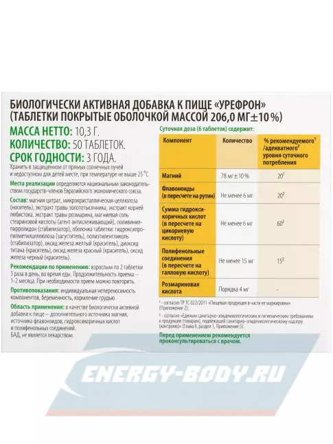  ВИТАМИР Урефрон 50 таблеток