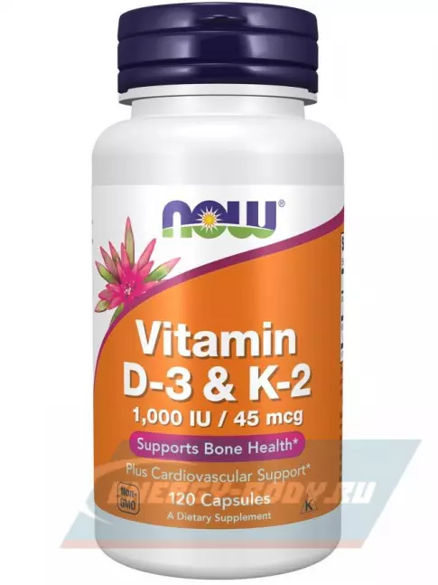  NOW FOODS Vitamin D3 1000IU + K2 45 mcg 120 капсул
