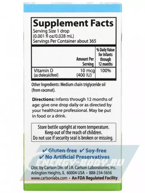  Carlson Labs Super Daily D3 for Baby 400 IU 2,54 мл