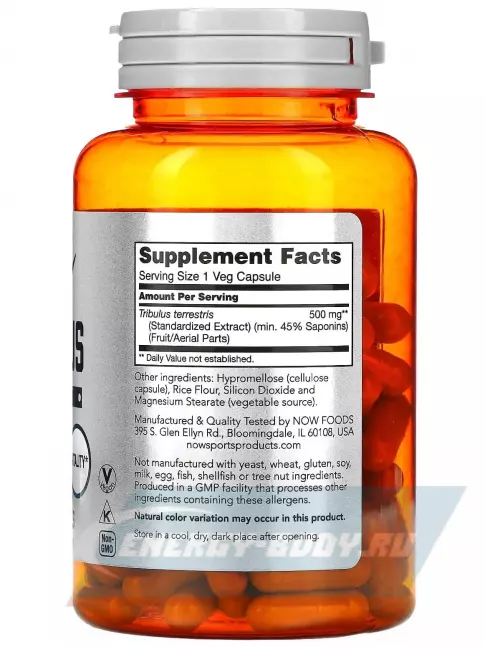  NOW FOODS Tribulus 500 mg 100 веган капсул