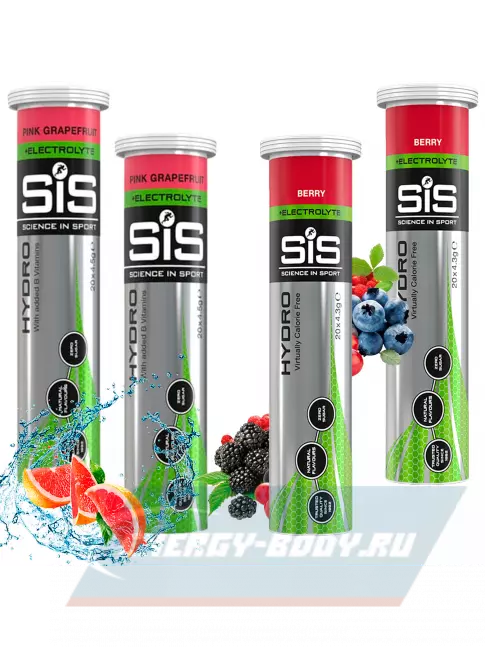  SCIENCE IN SPORT (SiS) GO Hydro Tablet 20s 4 x 20 таблеток, Розовый грейпфрут, Ягоды