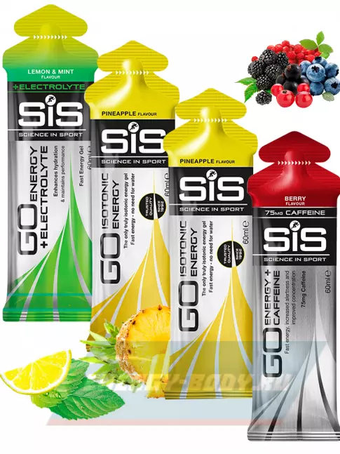 Энергетический гель SCIENCE IN SPORT (SiS) GO Energy MIX-31 4 x 60 мл, Лимон-Мята, Ягоды, Ананас