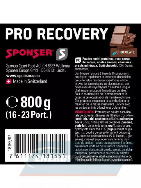 Предтерник SPONSER PRO RECOVERY 44/44 800 г, Шоколад