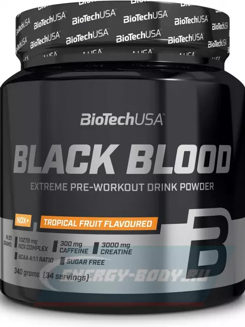 Предтерник BioTechUSA Black blood Nox+ 340 г, Тропические фрукты Предтерник BioTechUSA Black blood Nox+ 340 г, Тропические фрукты