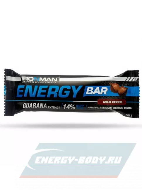 Батончик энергетический Ironman Energy Bar с гуараной 50 гр, Кокос - Тёмная глазурь