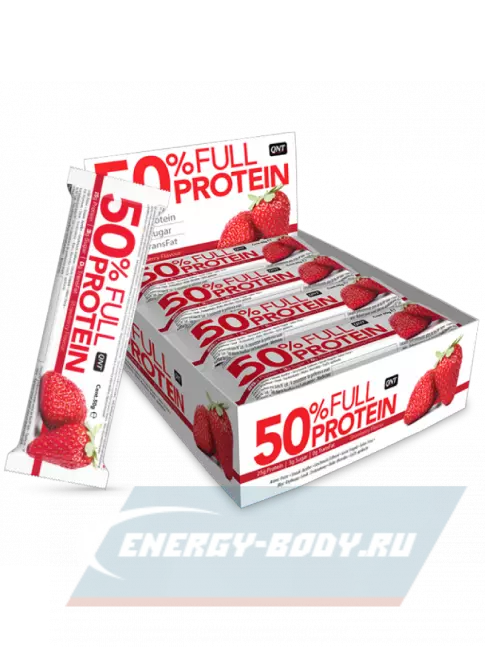 Батончик протеиновый QNT 50% FULL PROTEIN BAR 12 x 50 г, Клубника