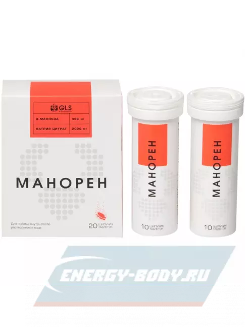  GLS pharmaceuticals Манорен 20 шипучих таблеток, Персик-маракуйя