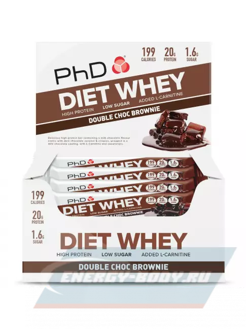 Батончик протеиновый PhD Nutrition Diet Whey Bar 12 x 63 г, Двойной шоколадный брауни