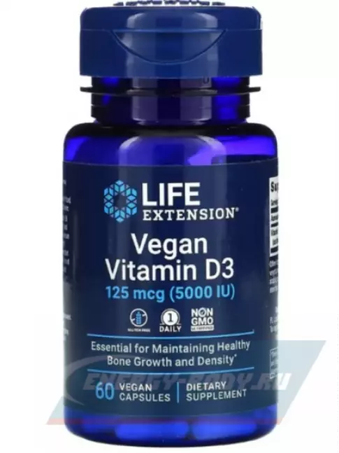  Life Extension Vegan Vitamin D3 125 mcg (5000 IU) 60 вегетарианских капсул