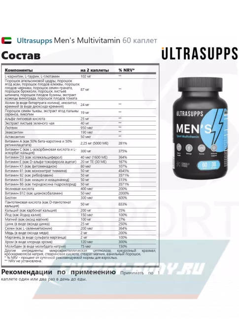  UltraSupps Men's Multivitamin 60 каплет