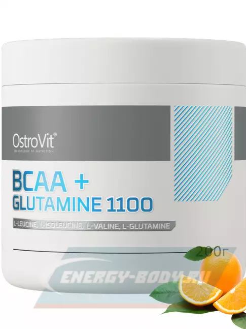 ВСАА OstroVit BCAA+GLUTAMINE 200 г, Апельсин
