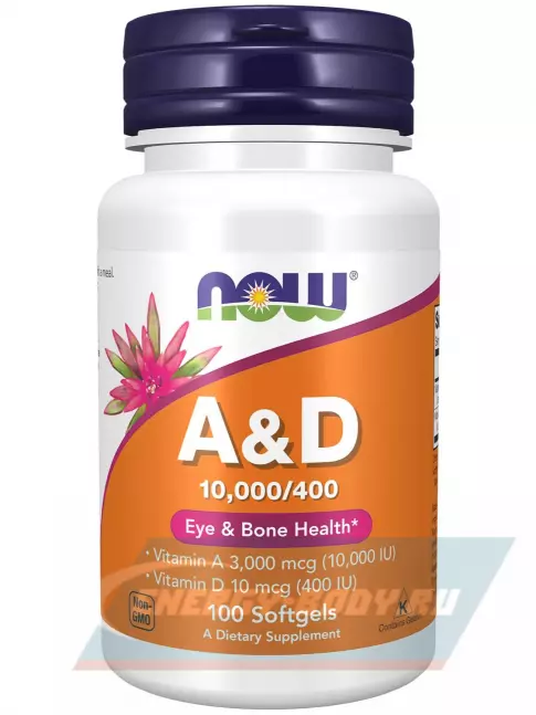  NOW FOODS Vitamin A&D 10000/400 IU 100 гелевых капсул