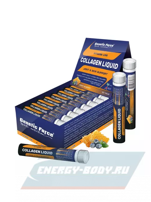 COLLAGEN GENETIC FORCE COLLAGEN LIQUID 30 шотов x 25 мл, Черника-Мед