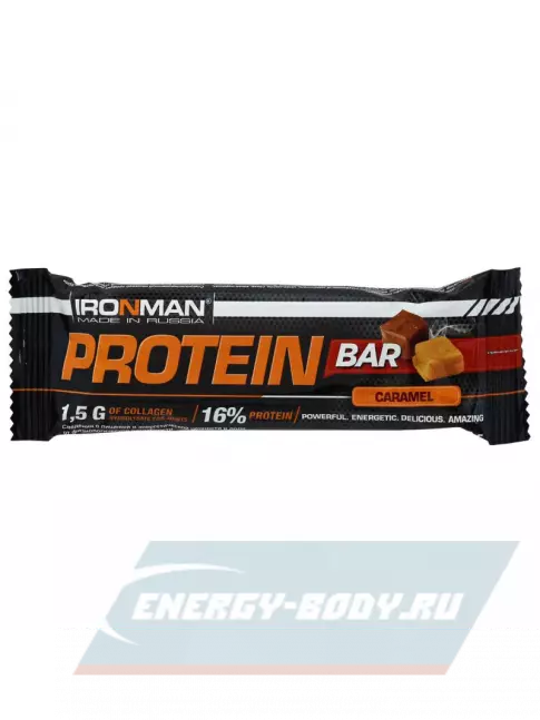 Батончик протеиновый Ironman Protein Bar с коллагеном 50 гр, Карамель - Темная глазурь