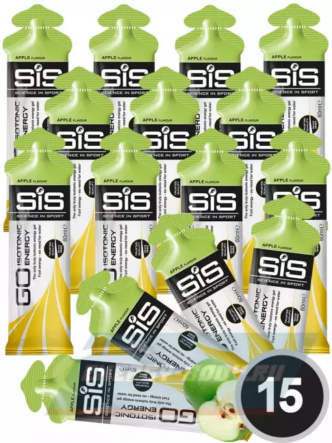 Энергетический гель SCIENCE IN SPORT (SiS) GO Isotonic Energy Gels 15 x 60 мл, Яблоко