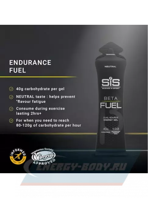 Энергетический гель SCIENCE IN SPORT (SiS) Gel Beta Fuel 11 x 60 мл, Без вкуса