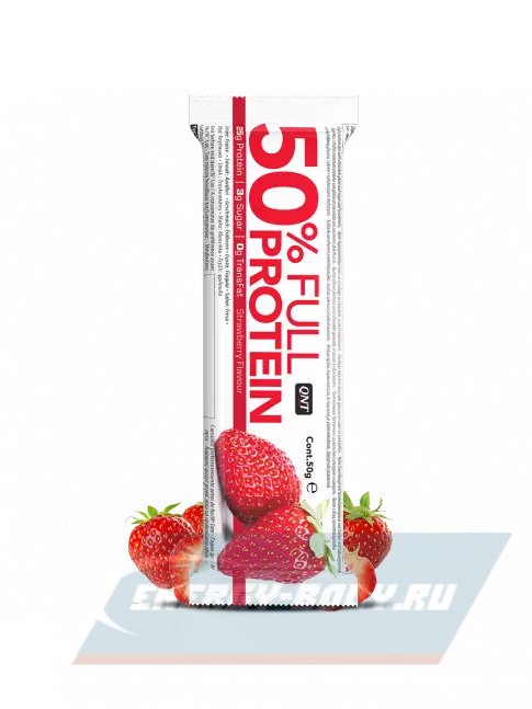 Батончик протеиновый QNT 50% FULL PROTEIN BAR 12 x 50 г, Клубника