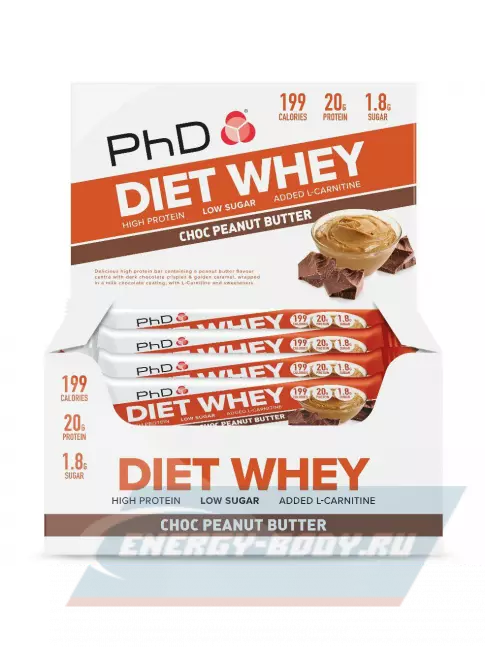 Батончик протеиновый PhD Nutrition Diet Whey Bar 12 x 63 г, Шоколад-Арахисовое масло