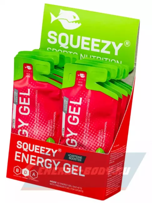 Энергетический гель SQUEEZY ENERGY SUPER GEL 33mg caffeine 33 г x 12 саше, Лимон+Кофеин