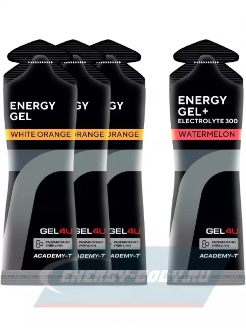 Энергетический гель GEL4U Energy Gel MIX 4 x 60 г, Апельсин, Соленый Арбуз
