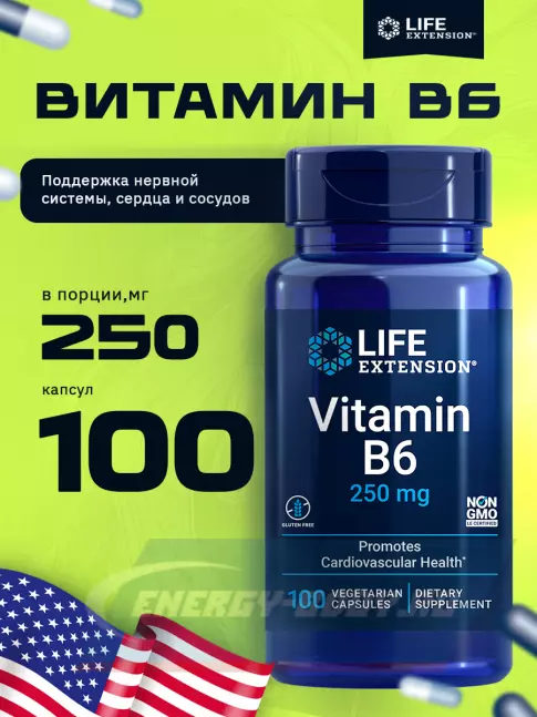 Life Extension Vitamin B6 250 mg 100 капсул Life Extension Vitamin B6 250 mg 100 капсул