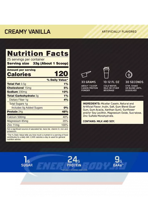  Optimum Nutrition 100% Casein Gold Standard 825 г, Ванильный крем