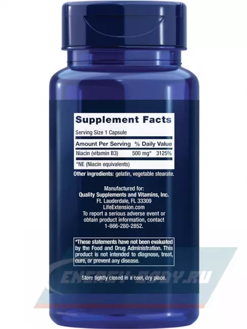  Life Extension Vitamin B3 Niacin 500 mg 100 капсул