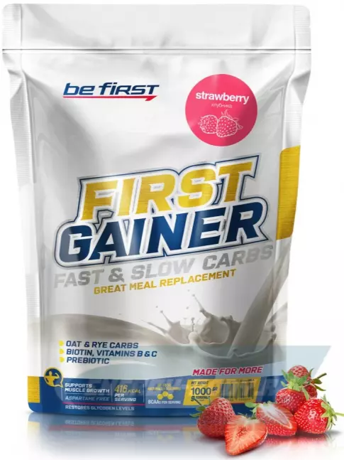 Гейнер Be First First Gainer 1000 г + Шейкер, Клубника