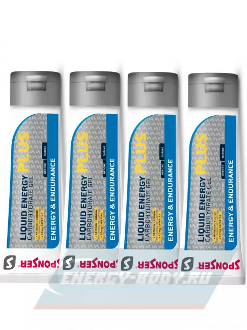 Энергетический гель SPONSER LIQUID ENERGY PLUS 50mg caffeine 4 тюбик x 70 г, Карамель