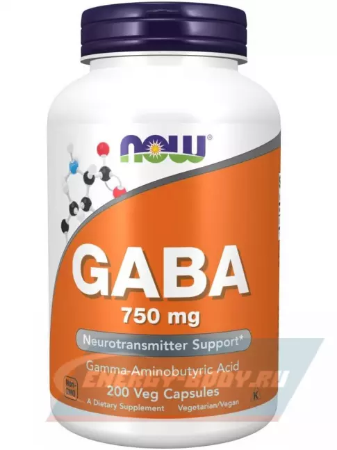  NOW FOODS GABA 750 mg 200 веган капсул