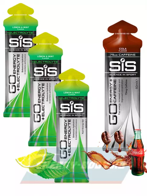 Энергетический гель SCIENCE IN SPORT (SiS) GO Energy MIX-31 4 x 60 мл, Лимон-Мята, Кола