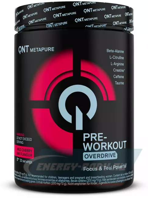 Предтерник QNT Pre-Workout Overdrive 390 г, Дикая вишня-лайм