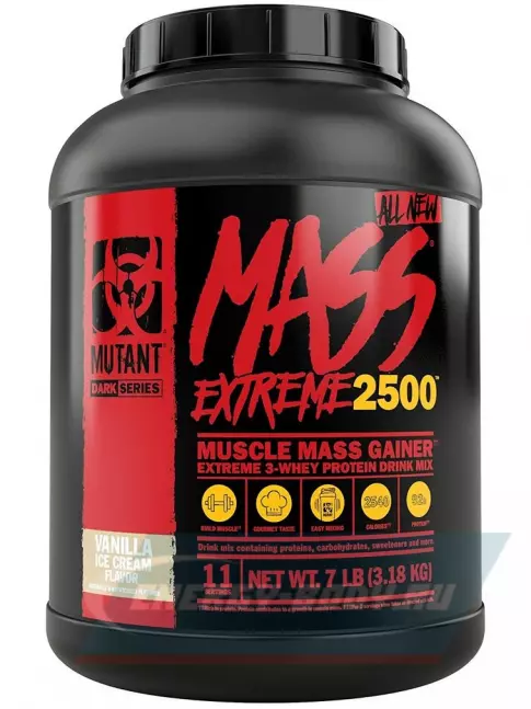 Гейнер Mutant Mass Extreme 2500 3290 г + шейкер, Ванильное мороженое