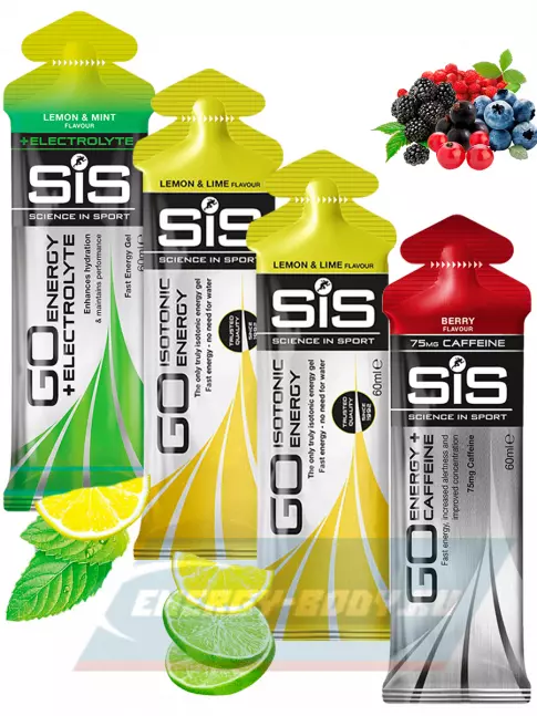 Энергетический гель SCIENCE IN SPORT (SiS) GO Energy MIX-31 4 x 60 мл, Лимон-Мята, Ягоды, Лимон-Лайм