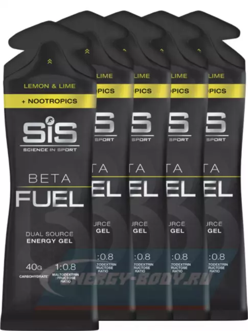 Энергетический гель SCIENCE IN SPORT (SiS) BETA FUEL + Nootropics 5 x 60 мл, Лимон - Лайм
