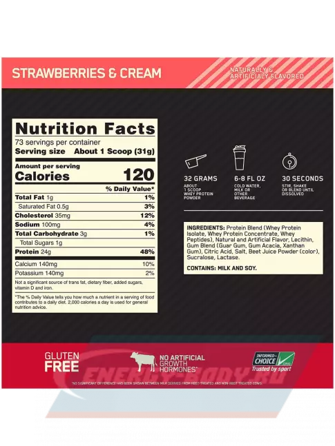  Optimum Nutrition 100% Whey Gold Standard 2260 г, Клубничный крем