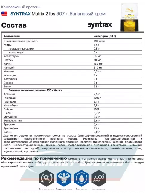  SYNTRAX Matrix 2 lbs 907 г + шейкер, Банановый крем