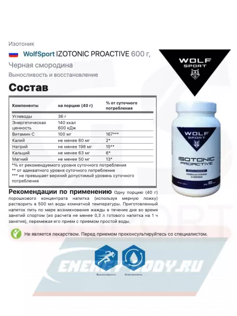  WolfSport IZOTONIC PROACTIVE 600 г, Черная смородина