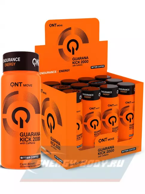 Энергетик QNT GUARANA KICK 2000 ENERGY BOOSTER 12 x 80 мл, Кофе латте