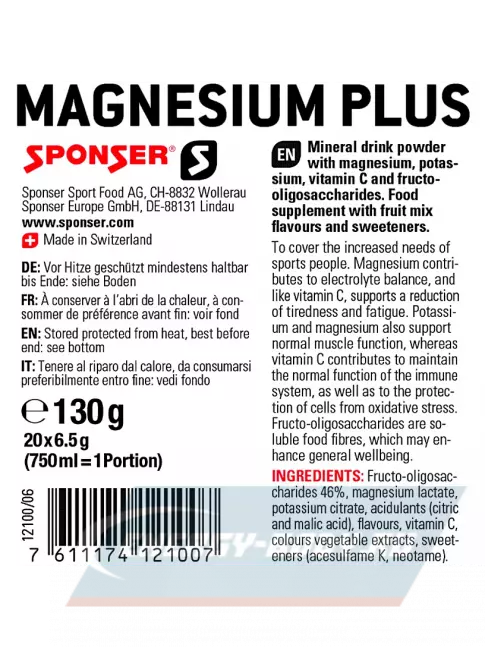  SPONSER MAGNESIUM PLUS 20х6,5г, Фруктовый микс