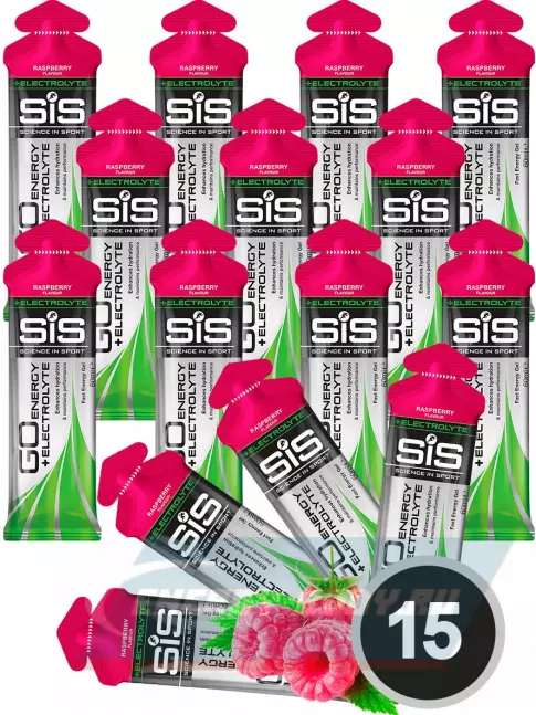 Энергетический гель SCIENCE IN SPORT (SiS) Go Energy + Electrolyte Gels 15 x 60 мл, Малина